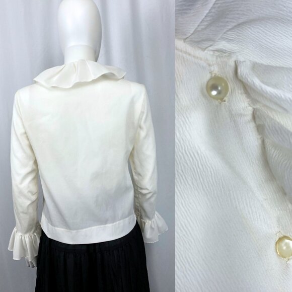 Vintage 60s ruffle dandy mod ivory button-up blouse small medium - Picture 3 of 6
